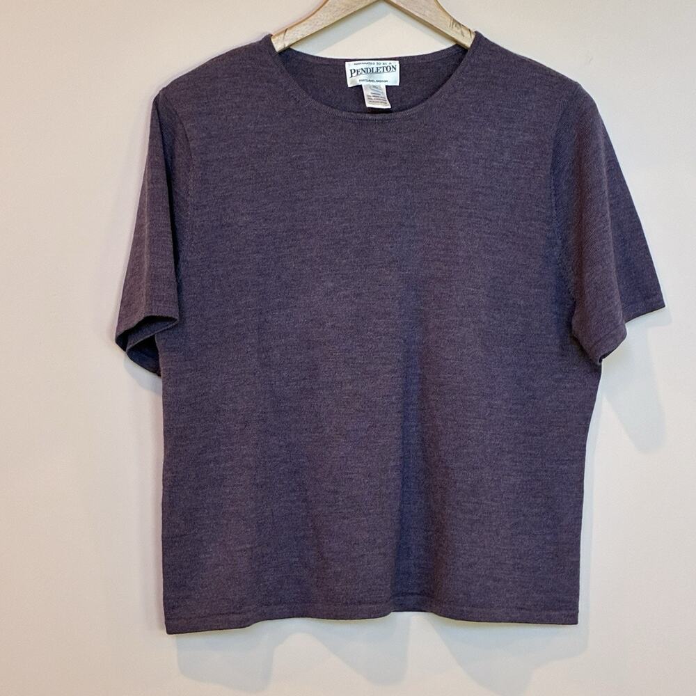 Pendleton 100% Merino Wool Short Sleeve Knit Top Sweater Purple Size XL